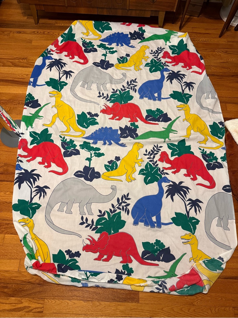 Vintage 80s 90s Rainbow Dinosaurs Fitted Sheets, Iconic Bedding Fabric Size Twin